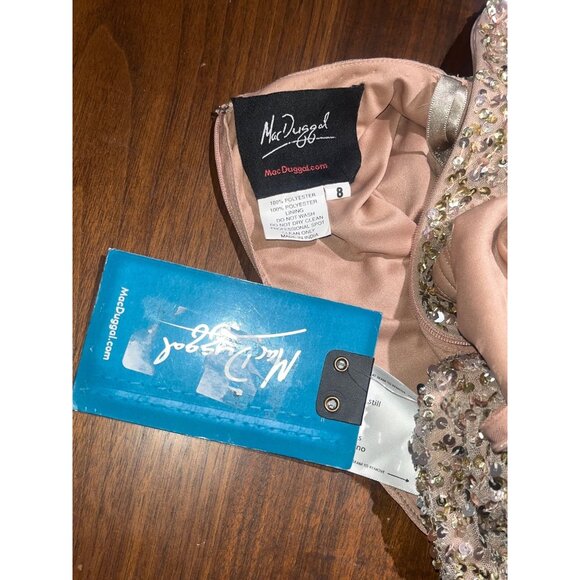 Mac Duggal Puff Sleeve Sequined Surplice Gown Shimmering Gold 8 New Womens Long - Picture 8 of 10